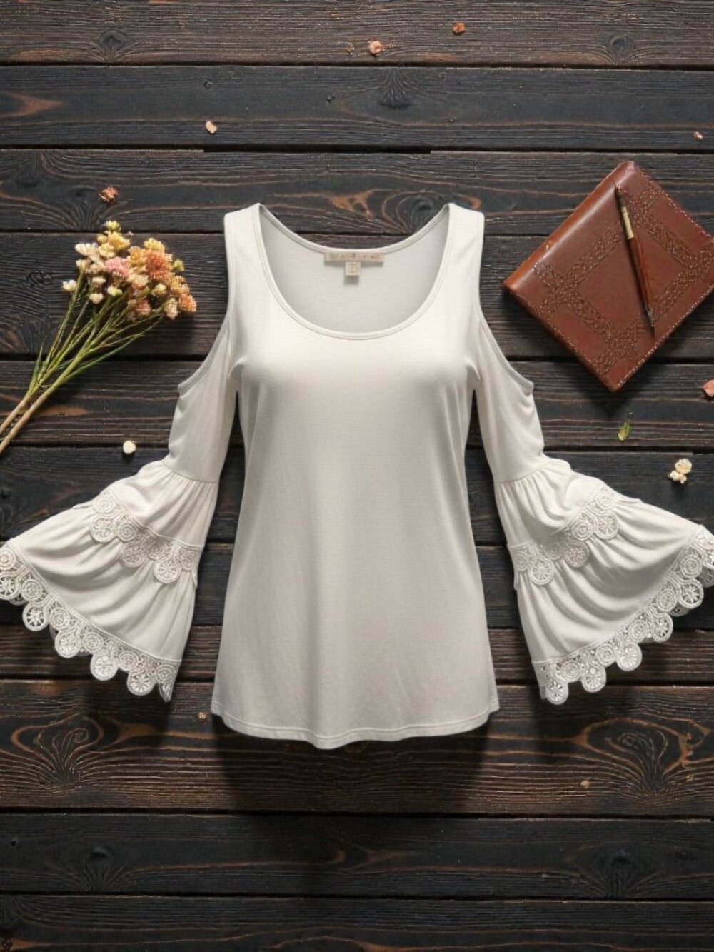 Boston Proper Cold Shoulder Ladies Ivory Shirt Size M